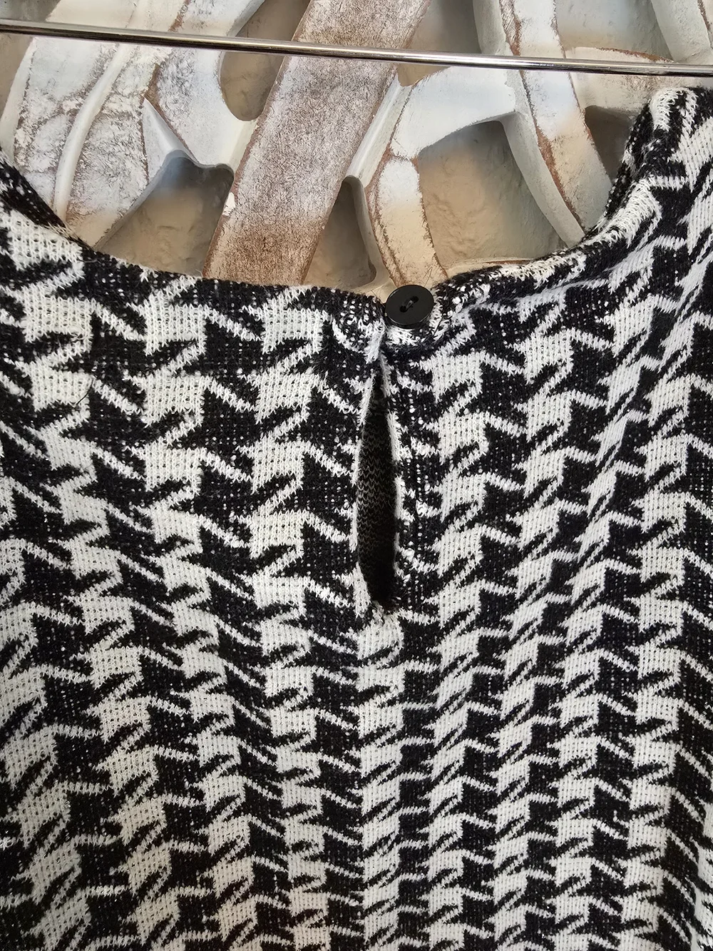 Zara Black and White Houndstooth Puff Sleeve Dress
